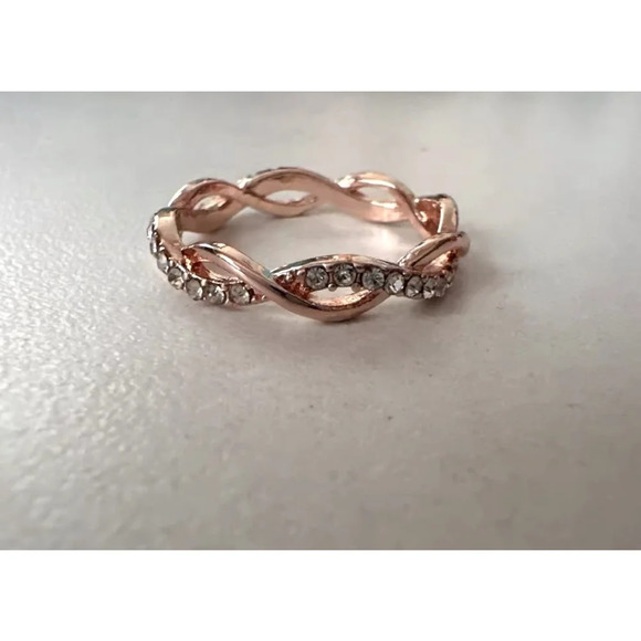 NEW 14k Rose Gold-Plated S925 Simulated Diamond Eternity Twist Ring, Size 7.5 - Picture 12 of 14